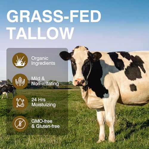 Beef Tallow, Beef Tallow for Skin, Beef Tallow Moisturizer, Organic Beef Tallow Balm for Face Moisturizer Grass Fed for All Purpose Balm, Natural Beef Tallow Lotion for Skin Care (2.5oz)