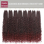 TBUG Goddess Crochet Braids 24 Inch Ombre Burgundy Crochet Boho Braids 8 Packs 3X Crochet Hair Bohomian Box Braids Crochet Braids Messy Pre-looped Synthetic Crochet Braids for Black Women