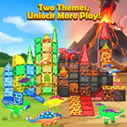 102PCS Dinosaur Toys Magnetic Tiles with 8 Dinosaurs for Kids 3-5 5-7, Jurassic Scenes Dinosaur World Set, Magnetic Blocks Kids Sensory Toys for Boys & Girls Ages 3+, Classroom Must Haves