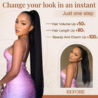 FLUFYMOOZ ponytail extension, 26 Inch Long Straight Drawstring Ponytail Synthetic Hairpieces Fake Pony Tails Natural Soft Clip in Hair Extension ponytail for Women (Medium Brown with Medium Auburn)