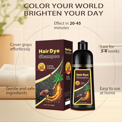 Hair Dye Shampoo 3 in 1, Long-Lasting Hair Color Shampoo with Herbal Ingredients, Instant Magic Hair Dye, Easy Application Shampoo Para Canas for Women Men 16.9 Fl Oz (Wine Red)