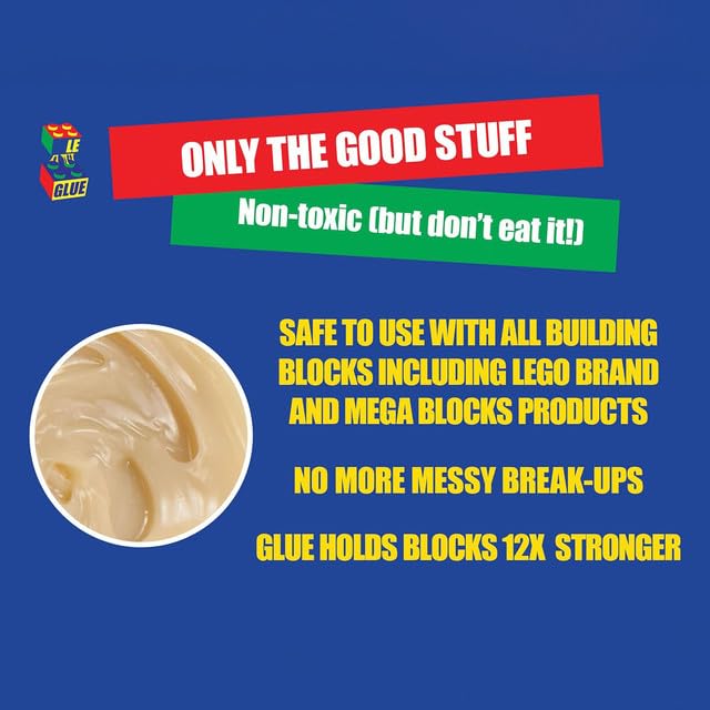 Le Glue Temporary Glue - Compatible with Legos - Non-Permanent Clear Adhesive for Plastic Building Blocks - No Messy Break-Ups - Non-Toxic Formula - Created for Kids, by a Kid