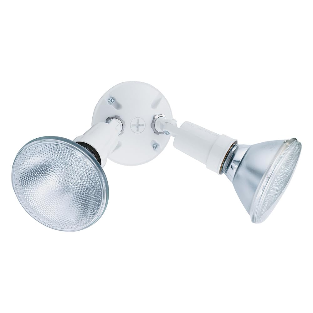 Lithonia Lighting Outdoor Flood Light Fixture, Adjustable Twin Par Flood Light Holder for Safety and Security, 120 Volts, Uses 2 Lamps Up to 150W (Not Included), White (OFTH 300PR 120 WH M12)