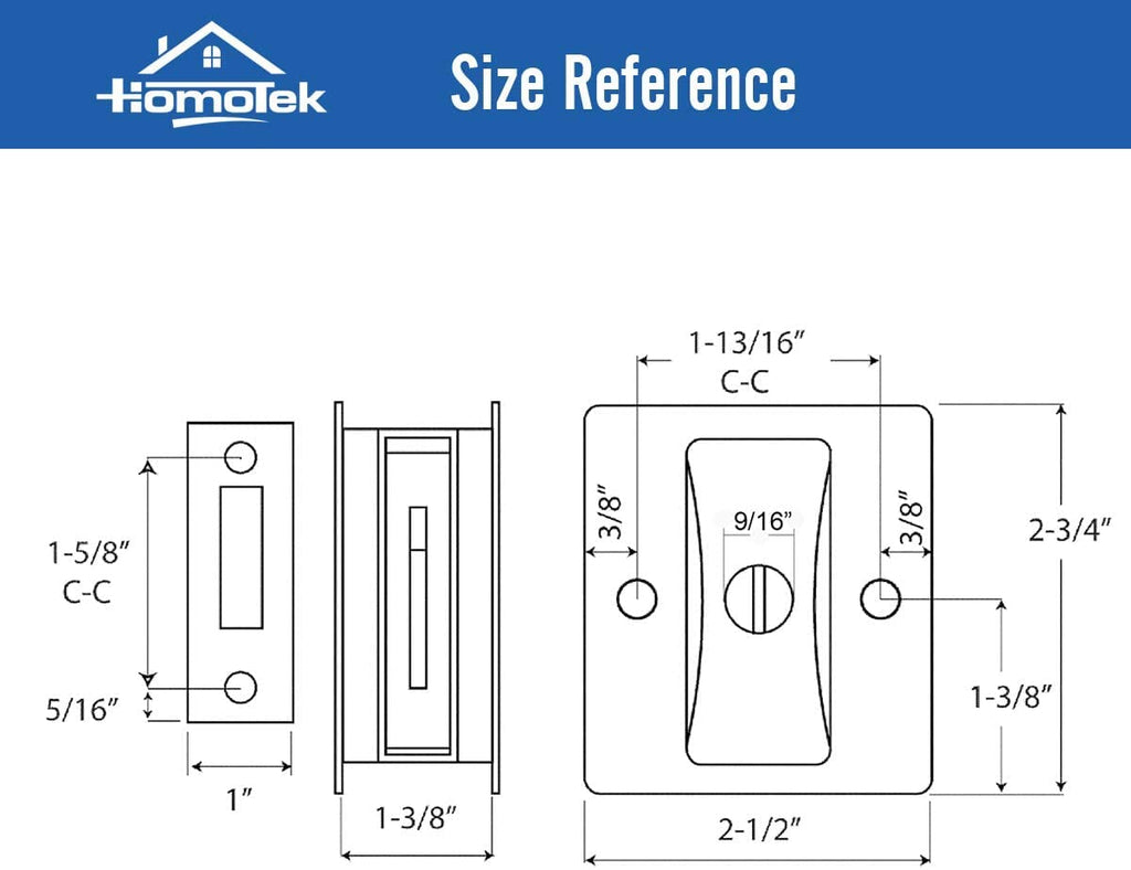 HOMOTEK 2 Pack Privacy Pocket Door Lock Hardware with Pull - Replace Old Or Damaged Sliding Door Locks Quickly and Easily, 2-3/4”x2-1/2”, for 1-3/8” Thickness Door, Black