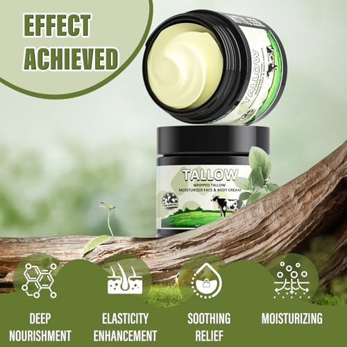 Beef Tallow for Skin, Tallow Balm, Beef Tallow Face Moisturiser, 100% Grass Fed Beef Tallow for Skin Care - Natural Handmade Lotion Whipped Beef Tallow