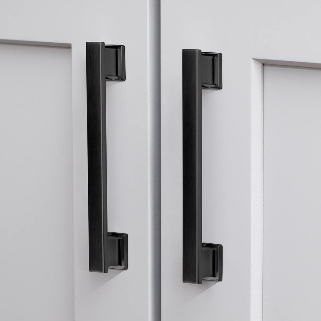 VEHCIL 20 Pack Square Matte Black Cabinet Pulls, 5 Inch(128mm) Hole Centers Kitchen Cabinet Handles Drawer Pulls Kitchen Hardware for Cabinets,Cupboard Closet Bathroom Dresser, Solid Zinc Alloy