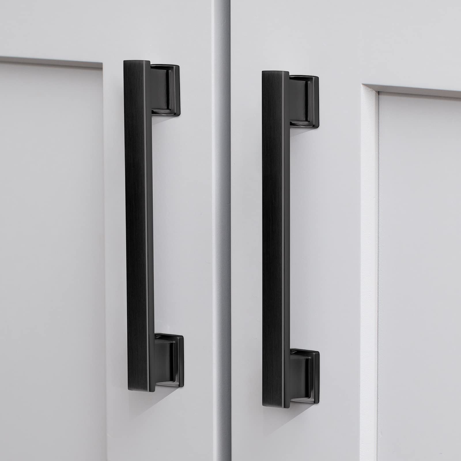 VEHCIL 20 Pack Square Matte Black Cabinet Pulls, 5 Inch(128mm) Hole Centers Kitchen Cabinet Handles Drawer Pulls Kitchen Hardware for Cabinets,Cupboard Closet Bathroom Dresser, Solid Zinc Alloy