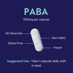 BESTVITE PABA 500mg (120 Vegetarian Capsules) (para-Aminobenzoic Acid) - No Stearates - Vegan - Non GMO - Gluten Free