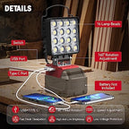 Upgrade LED Work Light for Milwaukee Battery: Ecarke 70W 7000LM for Milwaukee Lights for m18 USB Light 18V Battery Flashlight with Low Voltage Protection for Working in a Dark Environment