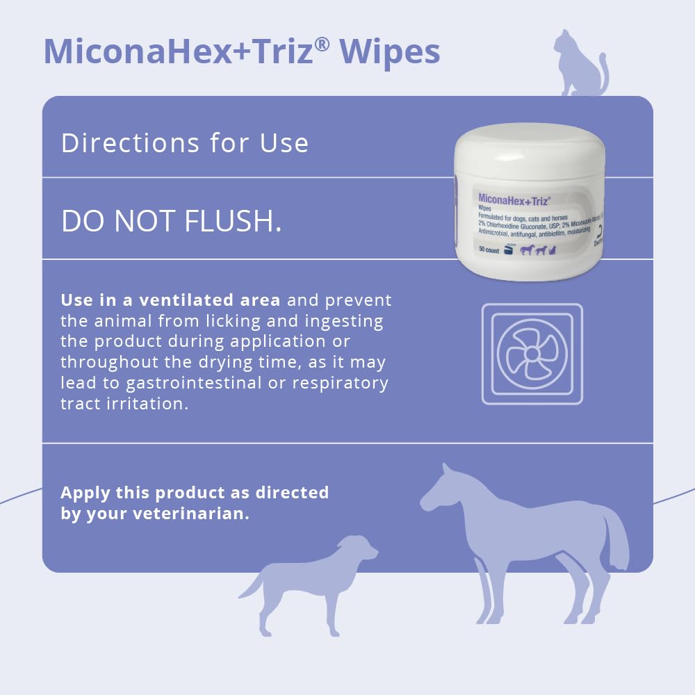 MiconaHex+Triz Wipes, 2.25" round for Dogs, Cats and Horses, 50 count jar