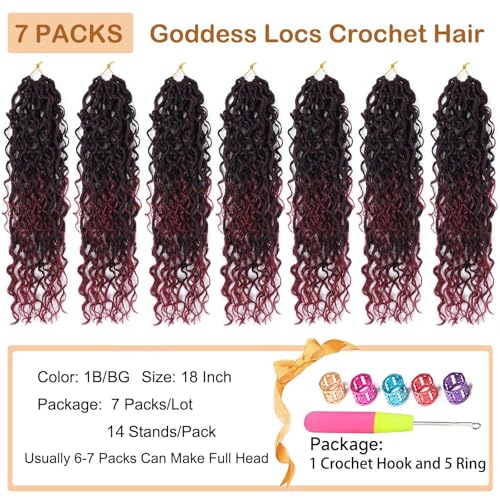 Goddess Locs Crochet Hair 18 Inch 7 Packs Faux Locs Crochet Hair Soft Crochet Locs Boho Faux Locs Crochet Hair Synthetic Hippie Locs Pre Looped Crochet Braids Curly Ends (18 Inch, 1B/BG)