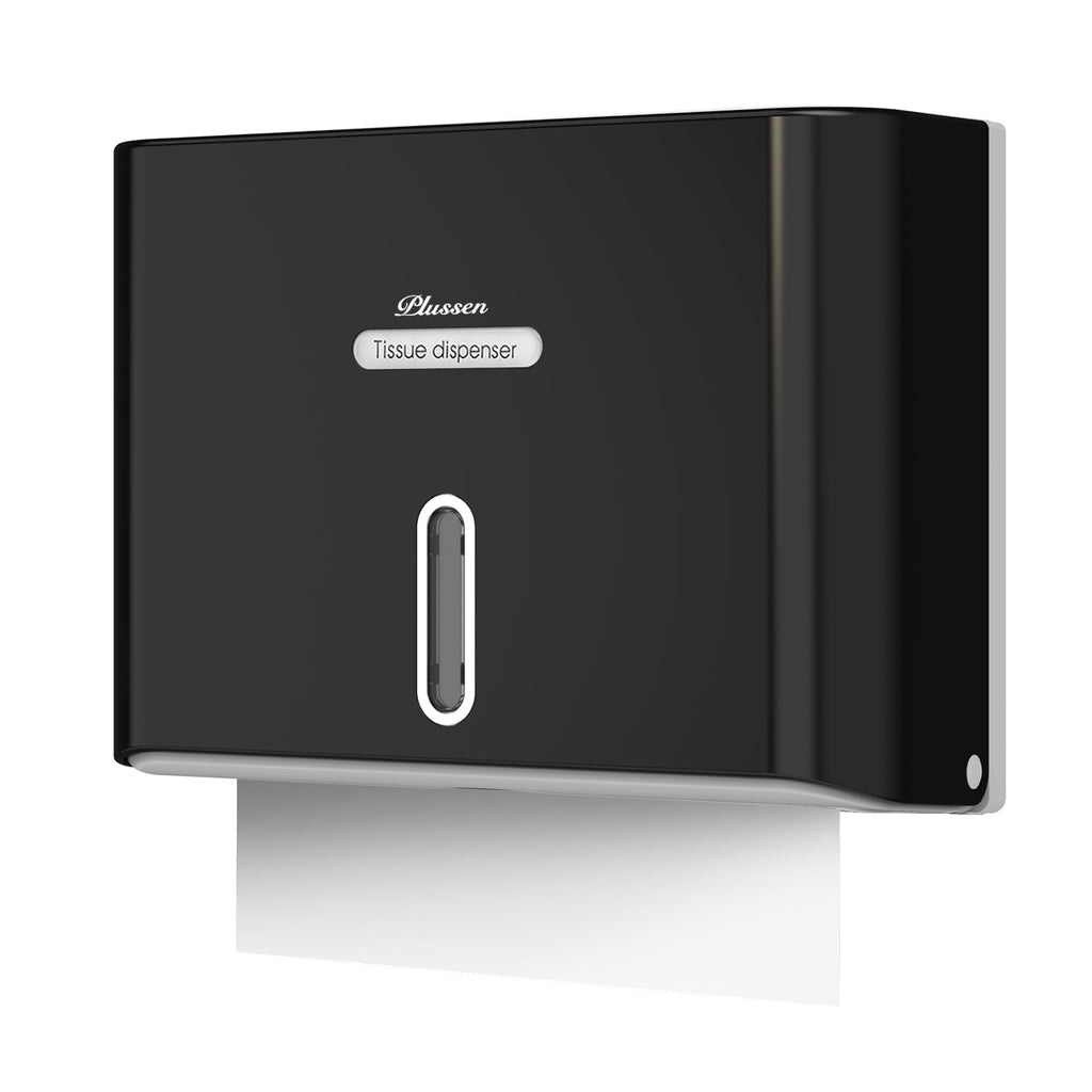 PLUSSEN Paper Towel Dispenser Wall Mount, Adhesive No Drilling Multifold Trifold C Fold Commercial Hand Towel Dispenser,Black