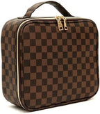 WIRIBEY Checkered Makeup Bag, Portable Makeup Bag with Adjustable Partition, Cosmetic Bags for Women Toiletry Travel Organizer Portable Make Up Bags for Christmas Birthday Gifts