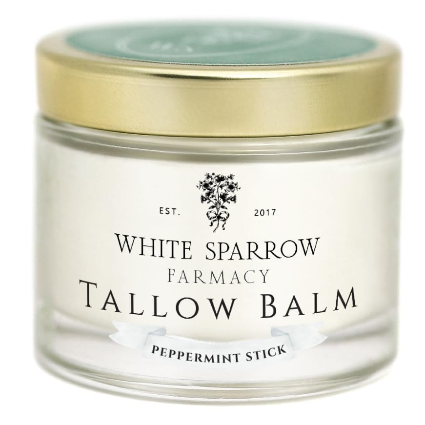 Organic Grass Fed Tallow Balm - (Peppermint) Organic Tallow from Grass Fed Cows & All Organic Ingredients. For Face and Body. (2.0 oz)…