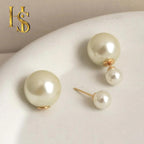 HighSpark Double Sided Pearl Earrings - Pearl Front Back Earrings - Many Styles - Stunning Gift - GD-White