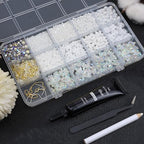 Flatback Nail Art Pearls Flower Bow Nail Charms with Nail Rhinestones Glue Gel Gold Silver Butterfly Nail Supplies Colorful Nail Pearls Rhinestones Gems for Women Acrylic Nail Decoratons