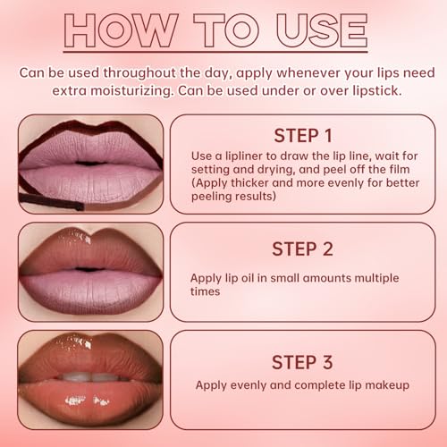 2 Colors Nourishing Lip Gloss with Peel Off Lip Liner Stain Combo for Women, Waterproof Long Wear Tattoo Lip Stain, Non Sticky High Glossy Lip Tint Brown Lip liner Set Lip Glow Oil Makeup