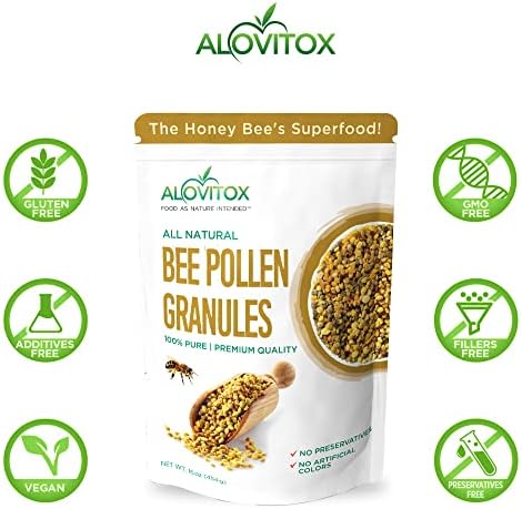 Alovitox Bee Pollen Granules 16 Oz | 100% Pure, Fresh Raw Bee Pollen | Superfood Packed Bee Pollen with Antioxidant, Protein, Vitamins & More | Nutritional Yeast & Gluten Free
