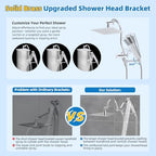 Hibbent All Metal Shower Head, 10'' High Pressure Rainfall Shower Head, Showerhead Combo, Handheld Shower Wand, 12'' Adjustable Curved Shower Extension Arm, 71'' Hose, Shower Head Holder, Chrome