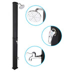 VINGLI 9.3 Gallon Solar Heated Outdoor Shower, 7.2 FT Height, Freestanding Outside Shower with 360° Swivel Shower Head & Foot Faucet, Hot & Cold Water Adjustment, Black