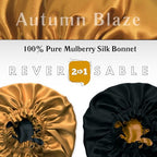 100% Pure Silk Bonnet for Sleeping Women - Reversible Mulberry Silk Hair Wrap - Satin Sleep Bonnet for Black Women - Silk Bonnet Satin Head Wrap for Sleeping - Made in USA (Amber Yellow and Black)