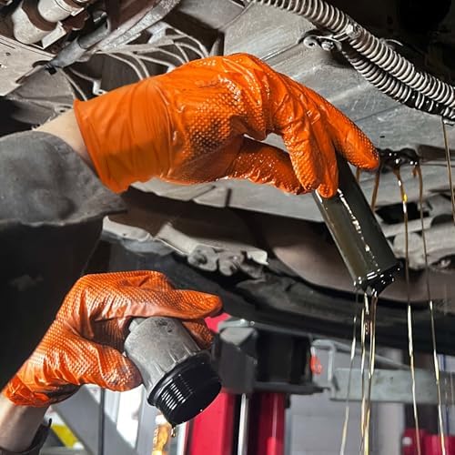 TitanFlex Heavy Duty Nitrile Gloves, 6 Mil Orange Raised Diamond Texture, Mechanic Disposable Gloves Latex Free Powder Free