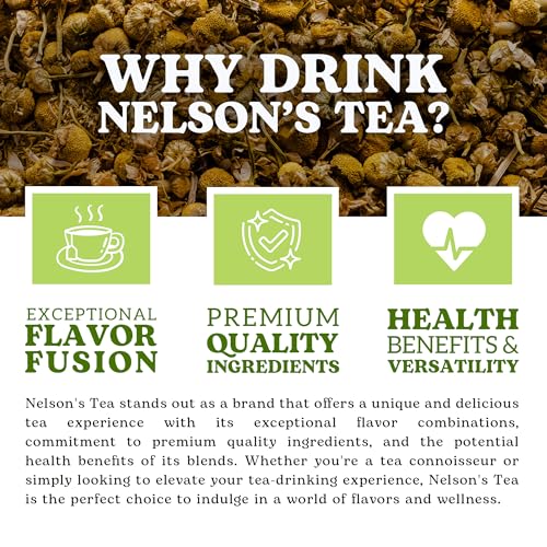 Nelson's Tea Chamomile Honey Vanilla - Herbal Loose Leaf Tea, Curated Blend with Honeybush, Chamomile, Lemongrass, Licorice Root, Toasted Coconut, and Bee Pollen - Perfect for Bedtime Brew (16 oz)