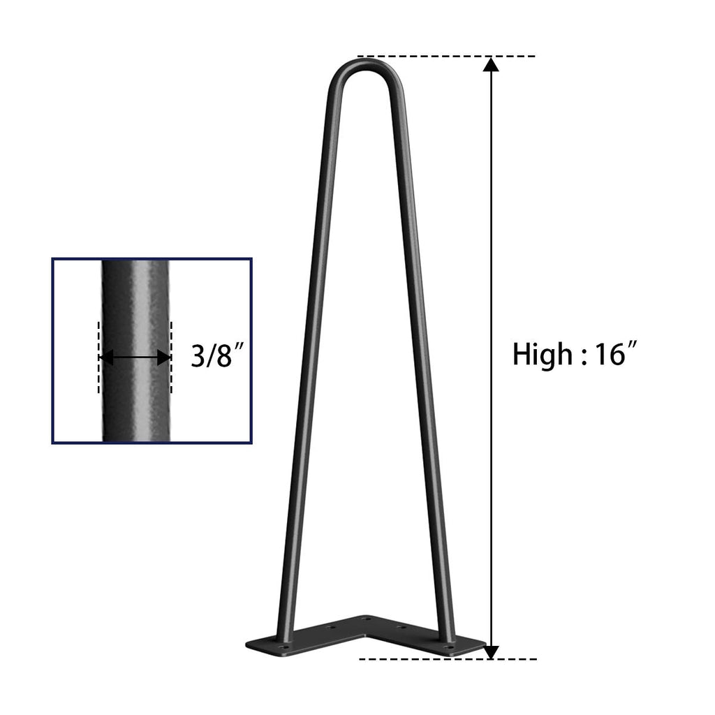 SMARTSTANDARD 16" Hairpin Furniture Legs, Metal Home DIY Projects for Nightstand, Coffee Table, Desk, etc with Rubber Floor Protectors Black 4PCS