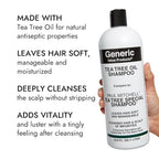 Generic Value Products Tea Tree Oil Shampoo, Leaves Hair Soft and Manageable, Leaves Scalp Clean and Tingling, Adds Vitality and Luster, 33.8oz