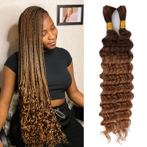 Human Braiding Hair 100g Deep Water Wave Bulk Human Hair for Braiding No Weft 10A Brazilian Virgin Curly Human Hair Extensions for Boho Braids (100g-26inch, T4/30-Deep)