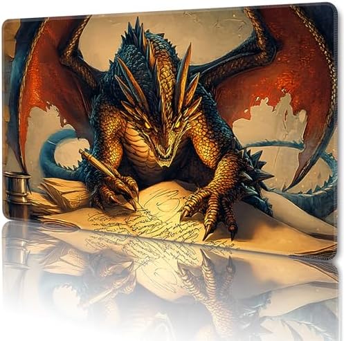 MTG Playmat Magic Card Playmat Game Mat,TCG & CCG Card Games Mat with Free Storage Bags Size 24 x 14 Inches (No with Zones,Dragon)