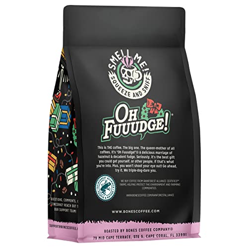 Bones Coffee Company Oh Fuudge! Flavored Coffee Beans, Whole Bean Coffee Medium Roast Low Acid, Pumpkin Spice Flavor (12 oz)
