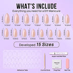 BTArtbox Press on Nails Almond Medium Soft Gel Chrome Nails, Light Weight & Fit Perfectly, Natural Fake Nail with Nail Glue, Nude Glue On Nails in 15 Sizes - 30 Nail Kit, Champagne Glazed