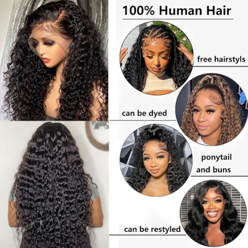 30 Inch Water Wave 13x6 HD Lace Front Wigs Human Hair Pre Plucked 200 Density Deep Part Curly Wig for Women with Baby Hair Water Wave Frontal Wigs Human Hair