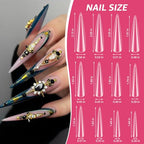 504PCS 3XL Stiletto Nail Tips, 3XL Extra Long Clear for Acrylic Nails Professional, 12 Sizes Tapered Acrylic Full Nail Tips Press On Gel Nail Tips for Nail Salons Home DIY