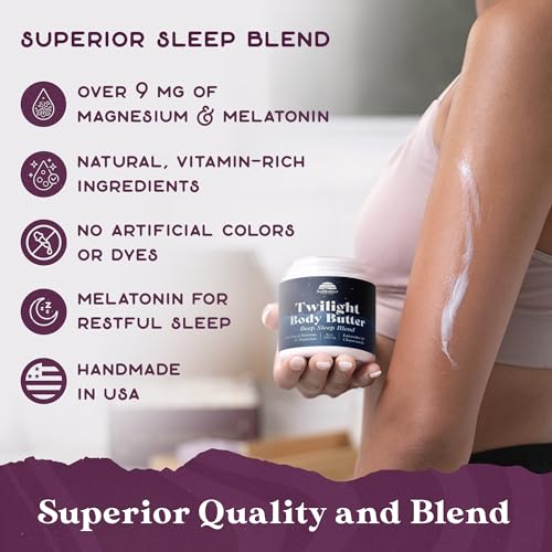 PURPLE CANYON Twilight Deep Sleep Whipped Body Butter 8oz | Lavender Chamomile Night Cream with Magnesium & Melatonin | Hydrating Body Lotion for Skin Care
