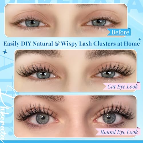 Natural Lash Extension Kit Wispy Lash Clusters Kit Lashes Clusters C Curl Cluster Eyelash Extension DIY Cluster Lashes with Lash Bond Seal Lash Glue Remover Lash Tweezers Individual Lashes