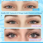 Natural Lash Extension Kit Wispy Lash Clusters Kit Lashes Clusters C Curl Cluster Eyelash Extension DIY Cluster Lashes with Lash Bond Seal Lash Glue Remover Lash Tweezers Individual Lashes