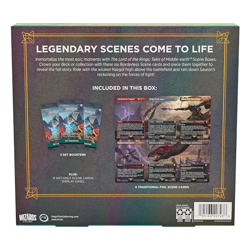 Magic The Gathering The Lord of The Rings: Tales of Middle-Earth Scene Box - Flight of The Witch-King (6 Scene Cards, 6 Art Cards, 3 Set Boosters + Display Easel)
