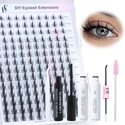 DF Fairy Lash Clusters Kit 140Pcs 8-18mm Lash Clusters Manga Lashes DIY Eyelash Extension Kit with Wispy Cluster Lashes Spike Lashes with 0.05mm Ultra-Thin Invisible Lash Band
