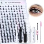DF Fairy Lash Clusters Kit 140Pcs 8-18mm Lash Clusters Manga Lashes DIY Eyelash Extension Kit with Wispy Cluster Lashes Spike Lashes with 0.05mm Ultra-Thin Invisible Lash Band
