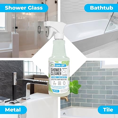 Mighty Mint Shower Cleaner, No-Rinse, No-Scrub, Daily Spray for Glass, Tile, Grout, Fresh Peppermint Scent, 16oz