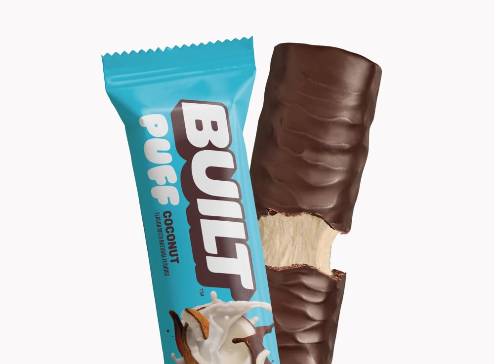 BUILT Puff Protein Bars, Coconut Puff, High Protein Bars, 17g High Protein Snacks, On-The-Go Bars, only 140 Calories, 6g Sugar, Collagen, Gluten Free, 12 Count
