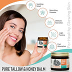 Herb Infused Organic Grass Fed Beef Tallow Honey Balm -Tallow Face Moisturizer - Whipped Tallow and Honey Balm - Raw Honey, Facial Lotion for Sensitive Skin - 2fl oz