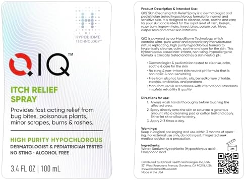 Itch Relief Spray – High Purity Hypochlorous Acid Spray for Fast Itch Relief from Bites, Burns, Scrapes & Rashes, Helps Provide Relief from Dermatitis and Eczema, Steroid & Alcohol-Free (3.4oz)