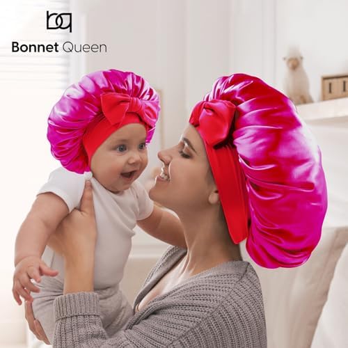 BONNET QUEEN Mommy and Me Silk Satin Sleep Bonnet Hair Wrap 2Pcs