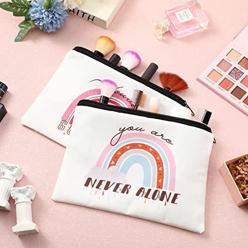 Pinkunn 16 Pcs Canvas Cosmetic Bag Bulk Inspirational Quotes Makeup Bags with Zipper Encouragement Travel Toiletry Pouch Appreciation Gift for Christmas Teacher Birthday Graduation (Rainbow)