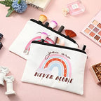 Pinkunn 16 Pcs Canvas Cosmetic Bag Bulk Inspirational Quotes Makeup Bags with Zipper Encouragement Travel Toiletry Pouch Appreciation Gift for Christmas Teacher Birthday Graduation (Rainbow)