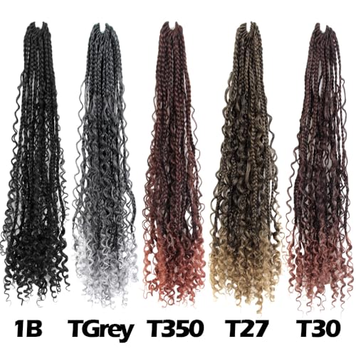 9 Packs Goddess Box Braids Crochet Hair 12 Inch Boho Box Braids with Curly Ends Synthetic Crochet Hair for Women, T30/Ombre Medium Dark Brown