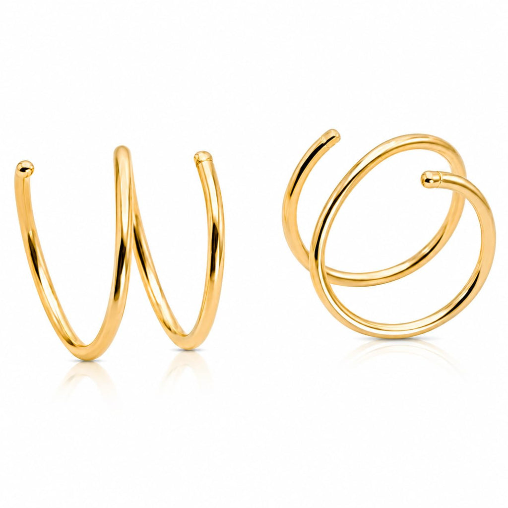 Gold Double Hoop Twist Earrings for Single Piercing. Tiny Spiral Huggie Hoop Illusion Earrings. 19 Gauge (1 Pair)